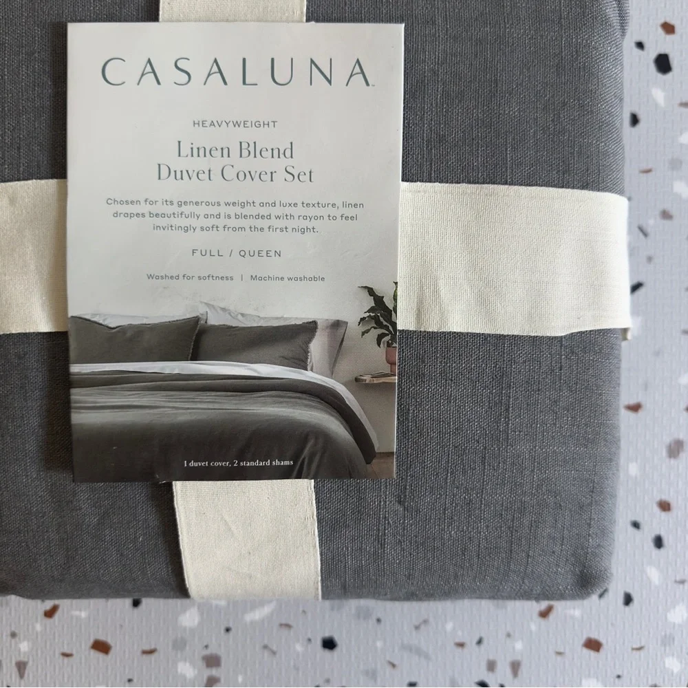 Casaluna Full/Queen Heavyweight Linen Blend Duvet Cover & Sham Set Dark Gray